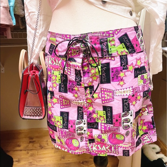 Authentic Versace RARE NWT Vintage Y2K Pink Vegas Star Mini Skirt - Picture 10 of 12
